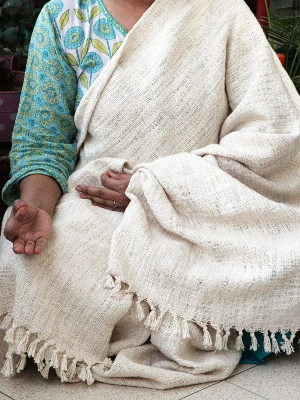 Premium Indian Handwoven Organic Cotton Blanket for Yoga & Meditation 84 x 54 In